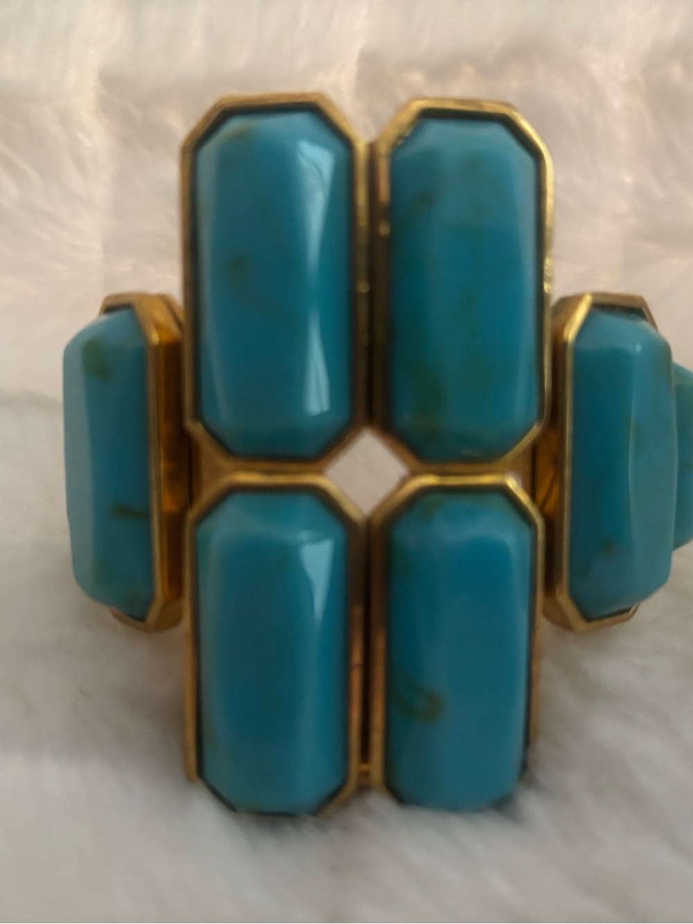 Gold-Tone Turquoise Statement Bracelet - Blue Stone Cluster
